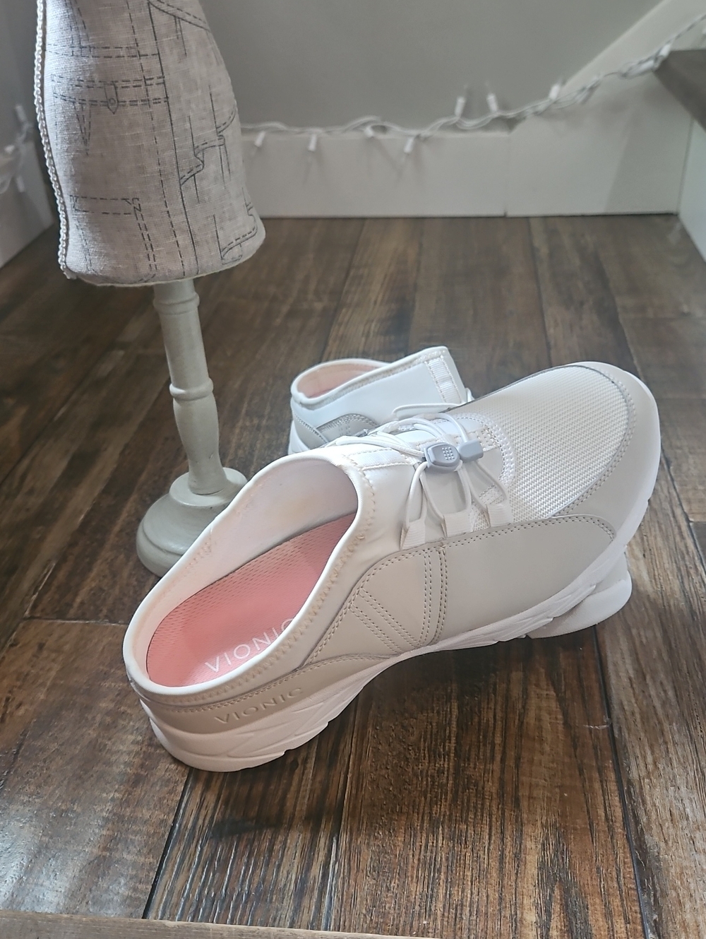 Vionic Women's Comfortable Ivory White Slip-On Mule Sneakers with Pink Insole